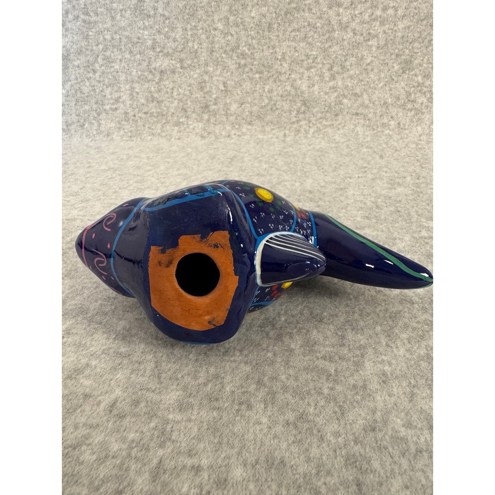 Mexican Pottery Fish Sculpture Hand Painted Terra Cotta Folk Art Cobalt Blue - Picture 5 of 8